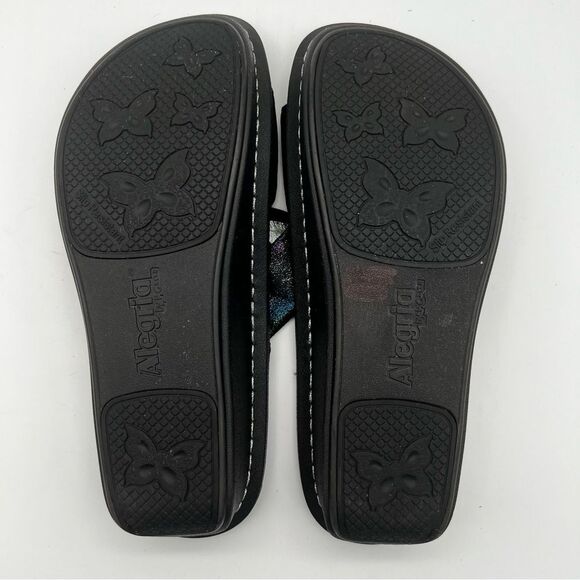 Alegria Karmen Black Metallic Rainbow Leather Slip On Slide Platform Sandals 38 - Picture 11 of 13